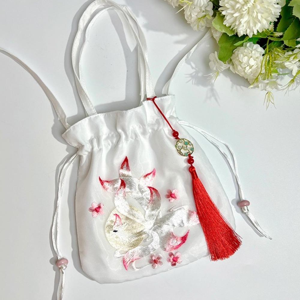 Organza Chinese Style Drawstring Bucket Bag Elegant Small Purse Bag  Wedding