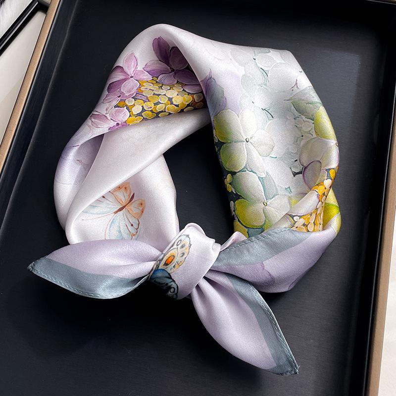

100% Шарф из тутового шелка Женский Квадратный С цветочным принтом На шею Повязка для волос на запястье Шали Накидки Фуляр Шарфы Пашмина Шейный платок Женский Real Silk 53x53cm
