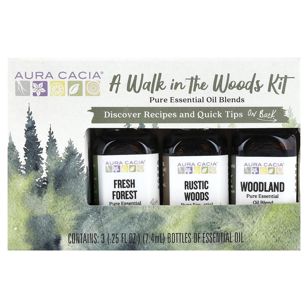 Aura Cacia A Walk-in-the-Woods Kit, Pure Essential Oil Blend, 3 Bottles, 7.4 Ml (0.25 Fl Oz) Each