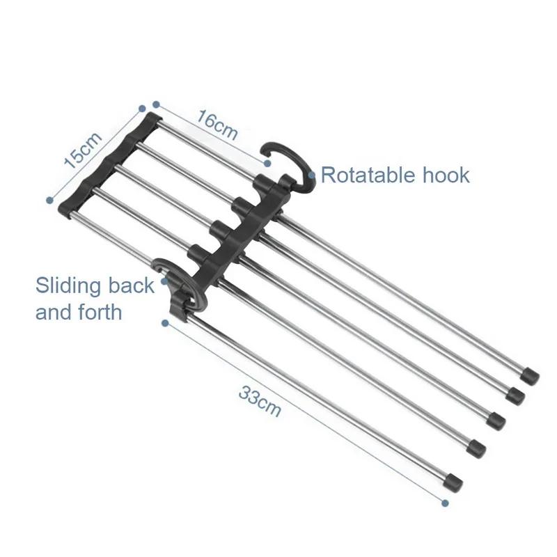 5 in 1 Stainless Steel Pants Rack Wardrobe Storage Adjustable Magic Trouser Hangers Multifunction Towel Shelves Closet Organizer
