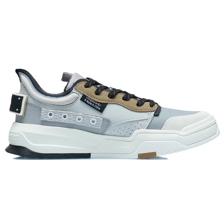 Li-Ning Geek Reflektierende Rutschfeste Abriebfeste Low-Top Skateschuhe Herren Sneakers Schneegrau AGCR119-2