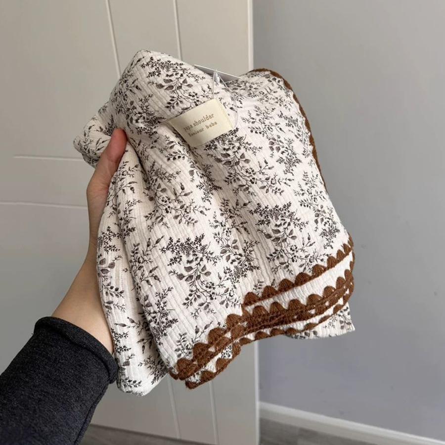 

Floral Muslin Swaddle Blanket Baby Bath Towel Wrap Muslin Swaddle Blankets Newborn Muslin Blankets Soft Waxy Blanket