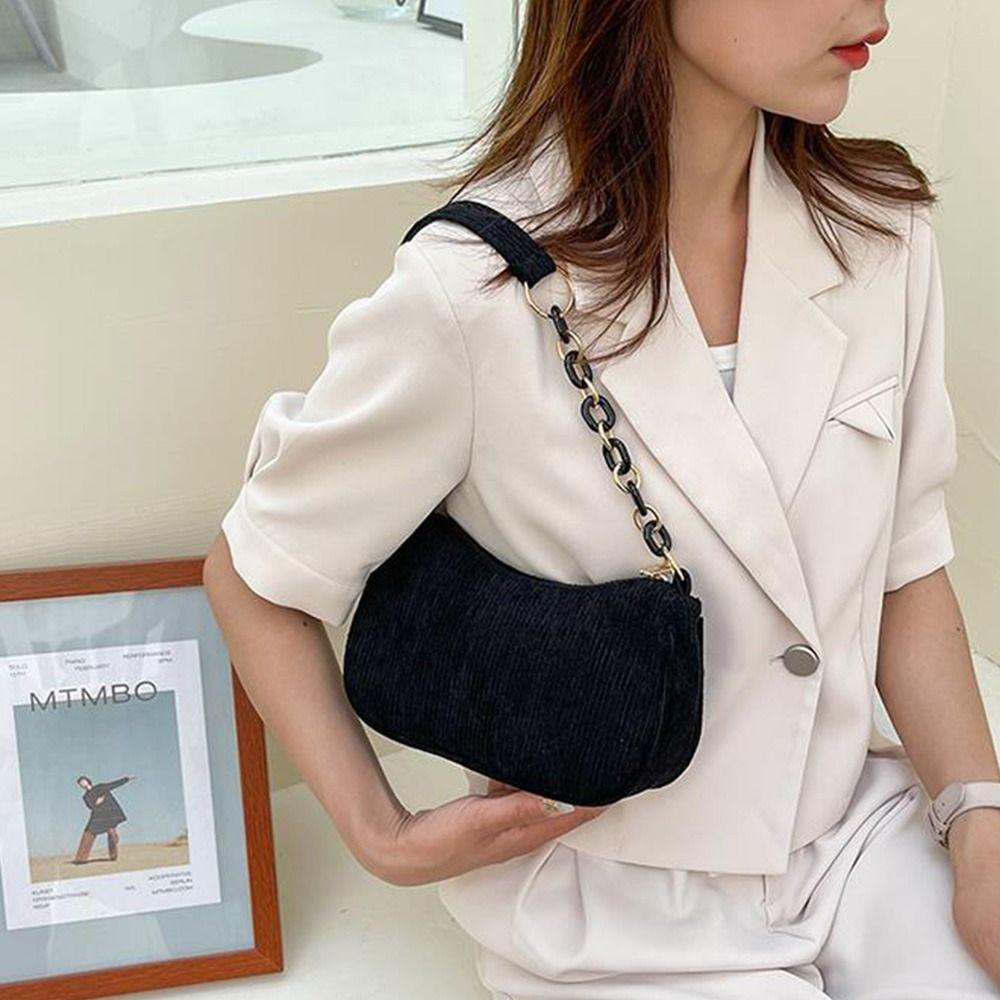 Fashi Vintage Handbags Women Autumn Winter Corduroy Underarm Bag  Zipper Shoulder Small Bags Female Soft Casual Clutch Handbag