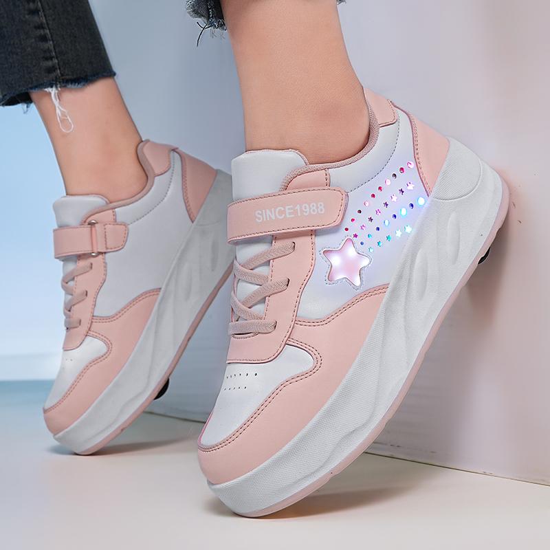 Children Outdoor Wheel Shoes Multifunctional Sports Shoes Zapatos De Niña Fashion 4-wheel Roller Skates Sneakers for Students