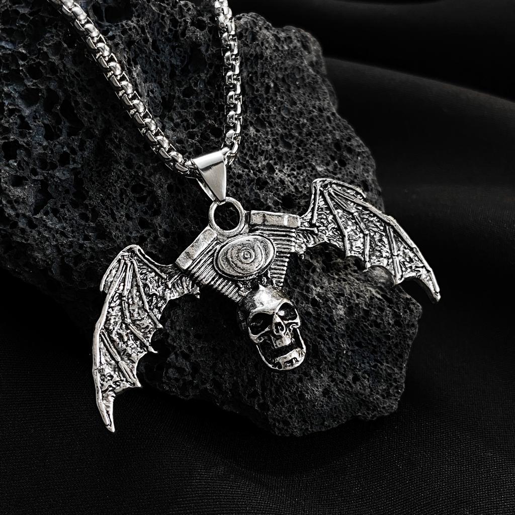 Gothic Diablo Skull Pendant Necklace Personality Punk Hip Hop Alloy Old Collarbone Chain Halloween Ornament Wholesale