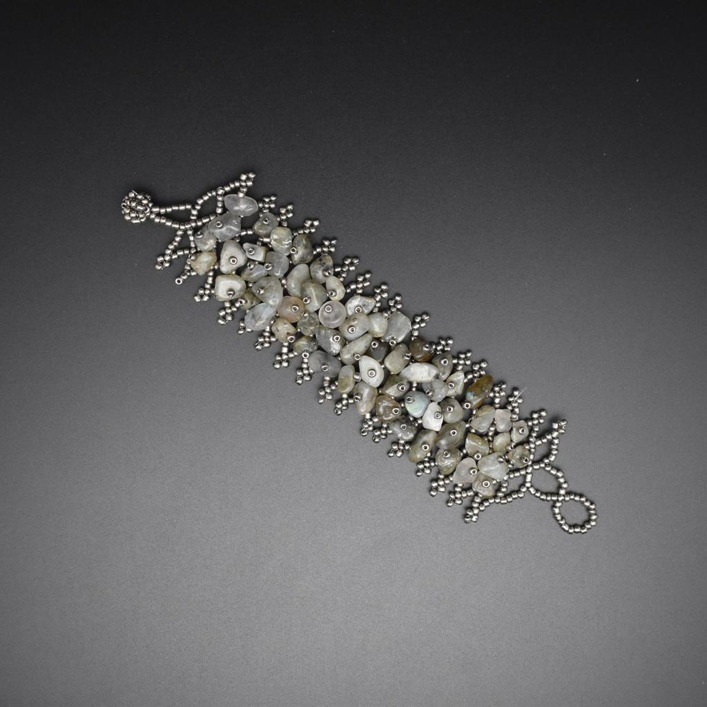 Ethnic Style Colorful Natural Stone Hollow Bracelet Handmade Bead Bohemian Hollow Rice Bead Crushed Stone Bracelet