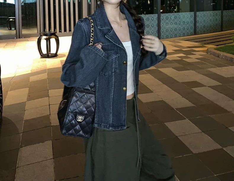 Blues Moment Retro Distressed Denim Jacket for Women, Early Autumn Korean Style