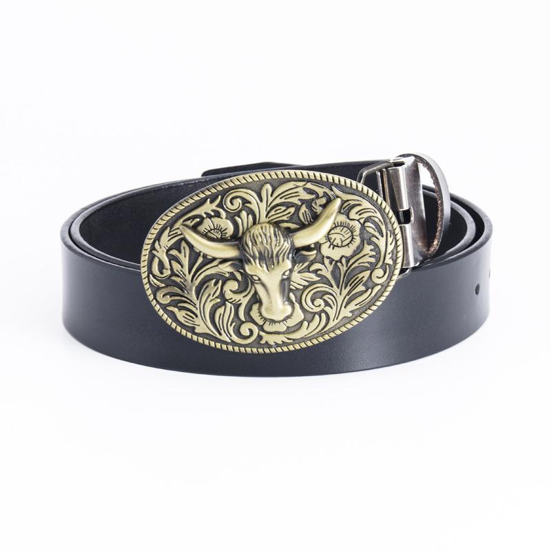 Cowhide Belt, Cow Head Retro Belt, The Whole Two-layer Cowhide Fashionable and Simple Belt.