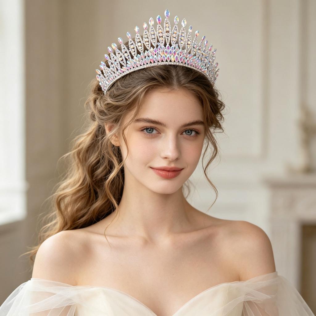 Silver Ab Crystal Tiaras and Crowns Headband for Women Rhinestone Diadem Bridal Wedding Hair Accessories Jewelry Crown Tiara