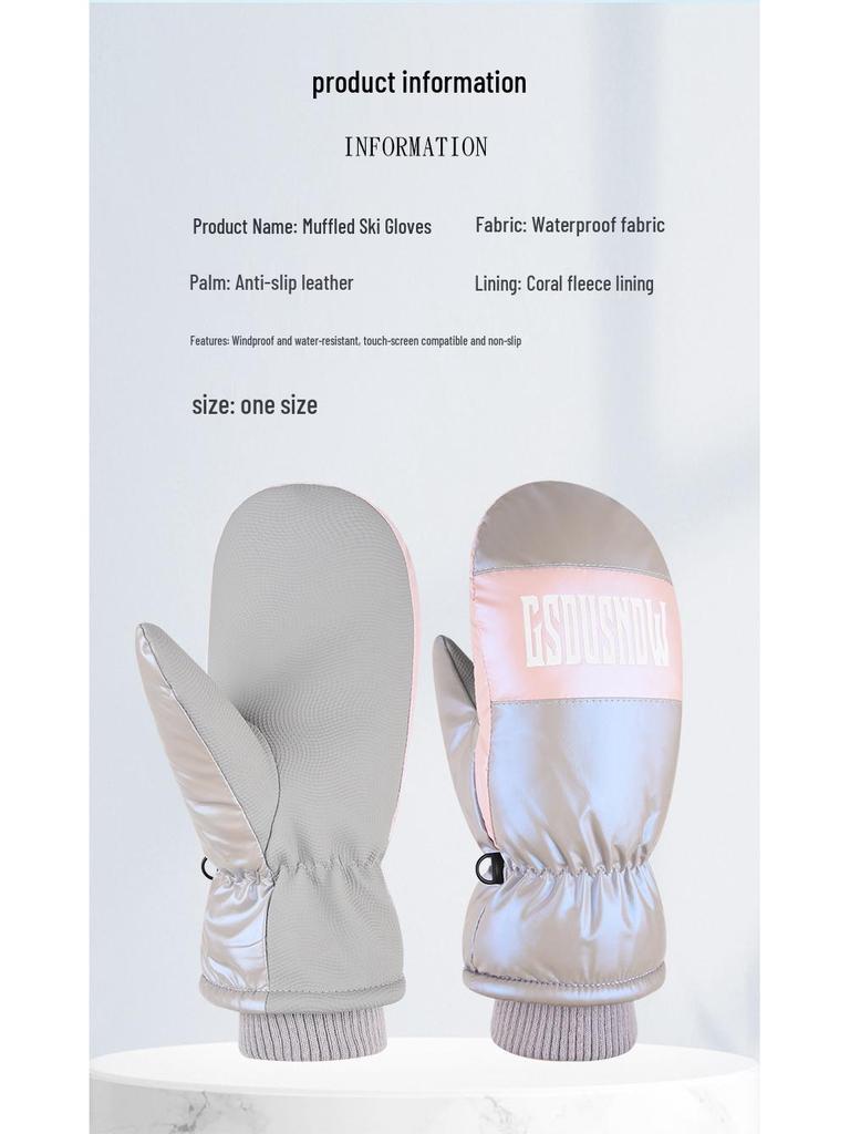 2024 Women's Waterproof Ski Mittens, Fleece-Lined, Warm & Cute, Fingerless for Cycling & Snowboarding