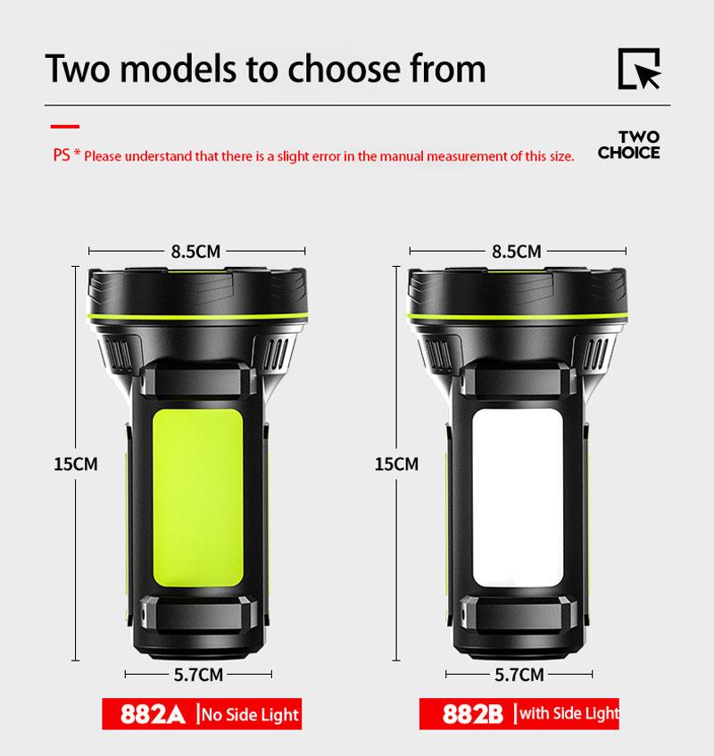 Portable Hand Lamp Rechargeable LED Strong Searchlight Flashlight 2 Lighting Modes Emergency Hiking Camping Energe Saving Torch