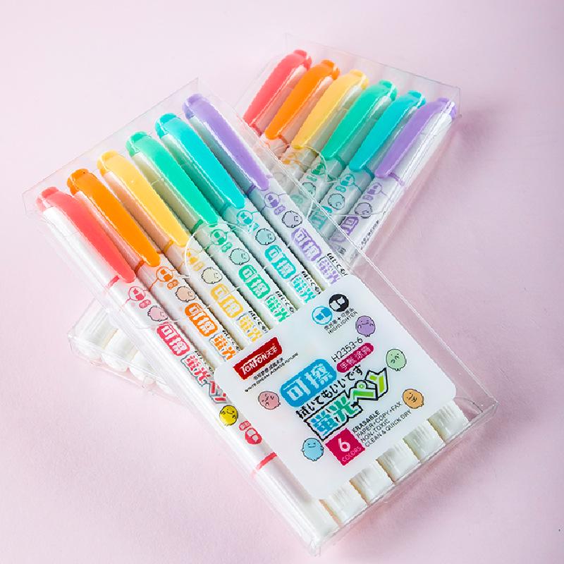 Candy Color Double-Ended Erasable Fluorescent Highlighter for Students Chisel Tip