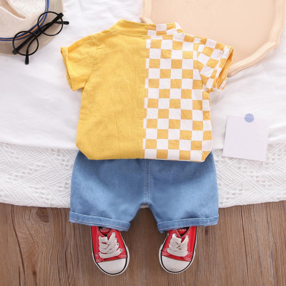 Baby Jungen Kleidung Sommer Baumwolle Kariertes Hemd Jungen Anzug Hemd + Denim Shorts Jungen Kleidung Casual Zwei Stück Set