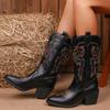 Women's Mid Calf Boots 2026 Autumn Winter Embroidery Vintage Knight Boots Pointed Toe Non Slip Luxury Chunky Heels Shoes