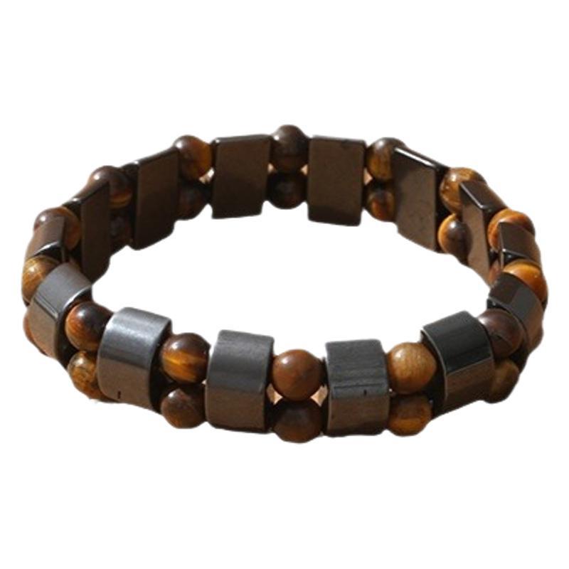 Double-Row Black Hematite & Tiger's Eye Bead Crescent Bracelet for Men