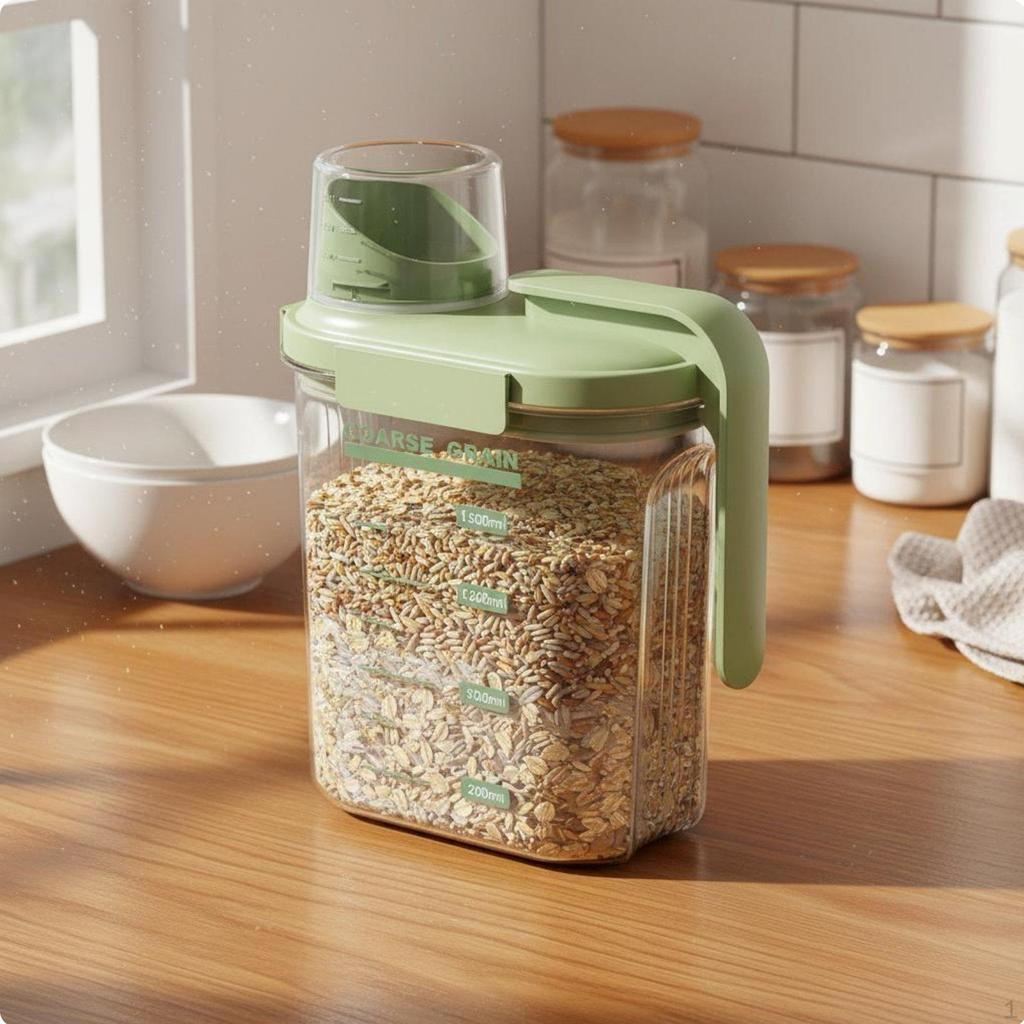 Sealed Grain Dispenser Rice Storage Bin Clear Body Airtight for Kitchen Countertop Cream