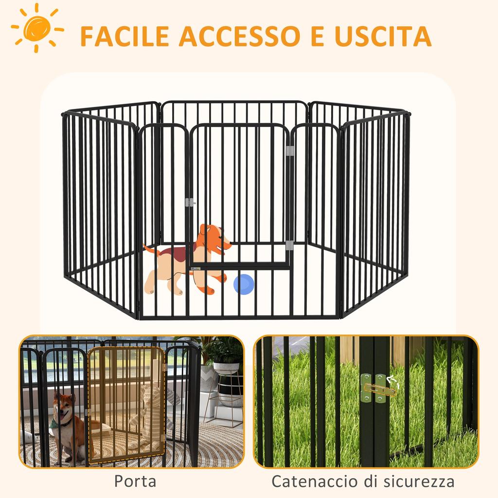 6-Panel Modular Dog Playpen for Indoor and Outdoor, In Steel, 164x83x80 Cm, Black