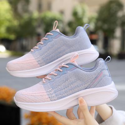 2024 New Fly Weave Ultra-light MD Sole Four Seasons Shoes Large Women's Shoes Platform Pink Sneakers Charms High Jump Size 44