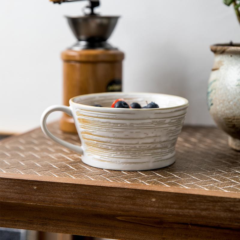 Old Time Retro Large Diameter Oat Cup Breakfast Cup Retro Ceramic Cup Household Cereal Cup Water Cup
