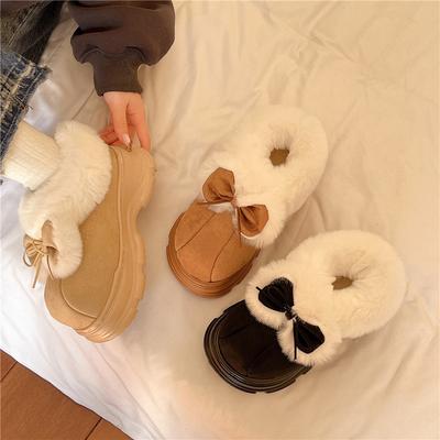 Women's Large Size Bow Tie Soft Elastic Winter Warm Cold Padded Snow Boots Non-slip Wear-resistant Outdoor Leisure Sports Cotton Boots