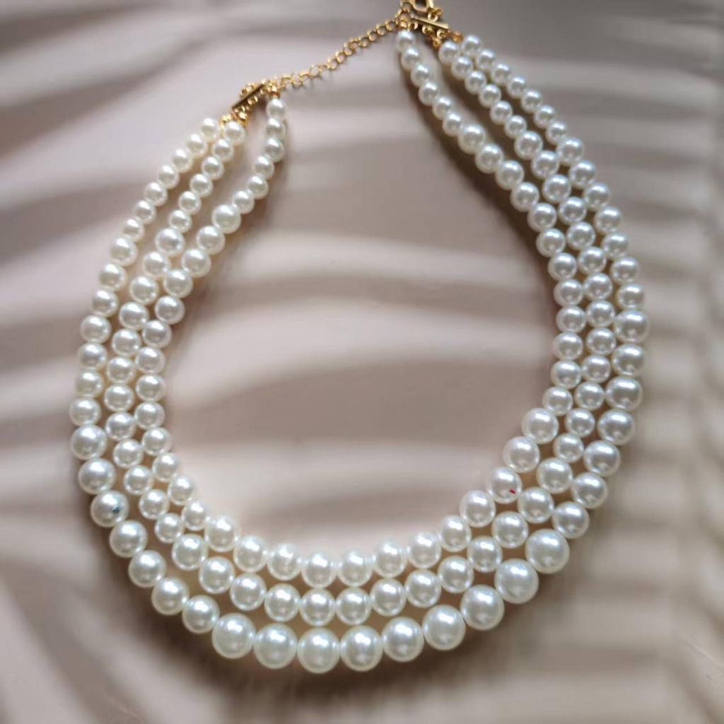 Hot-selling Temperament Women's Light Luxury Three-layer Pearl Necklace Imitation Pearl Layered Neck Chain