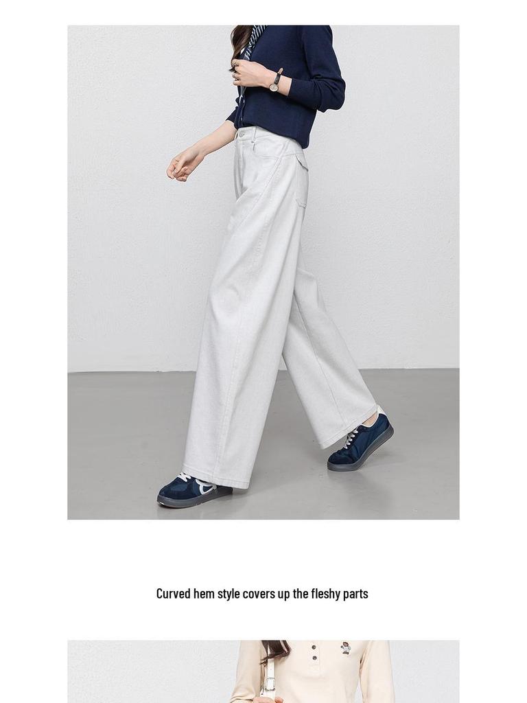 Women's Wide-Leg Scimitar Jeans - Slimming, Flaw-Covering, 3D Cut, Pocket Design, Denim Blue, Spring Style