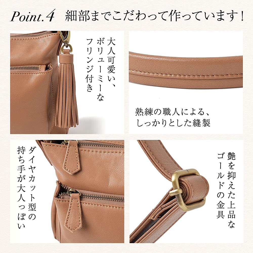 Genuine Leather Shoulder Bag for Goat Ariel Plus Antique White [Notre Favori] Women, Leather, Crossbody, Goat, (Gold Hardware)