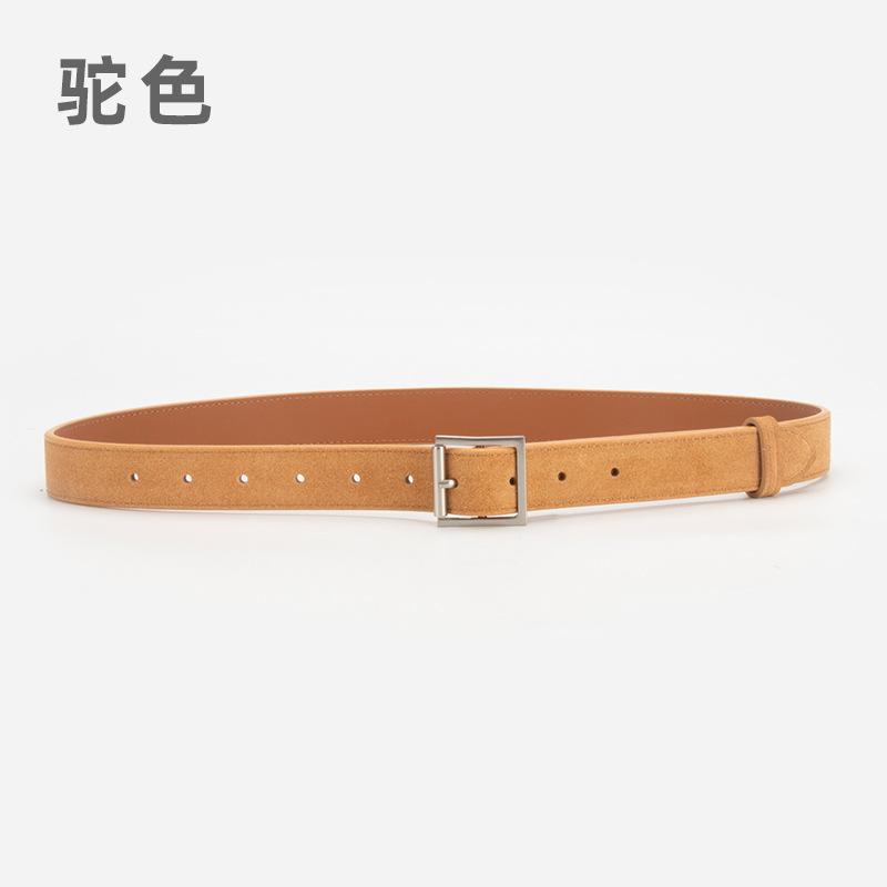 Simple Matte Velvet Belt Women'S Square Buckle High-End Leather Jeans Decorative Belt Women'S