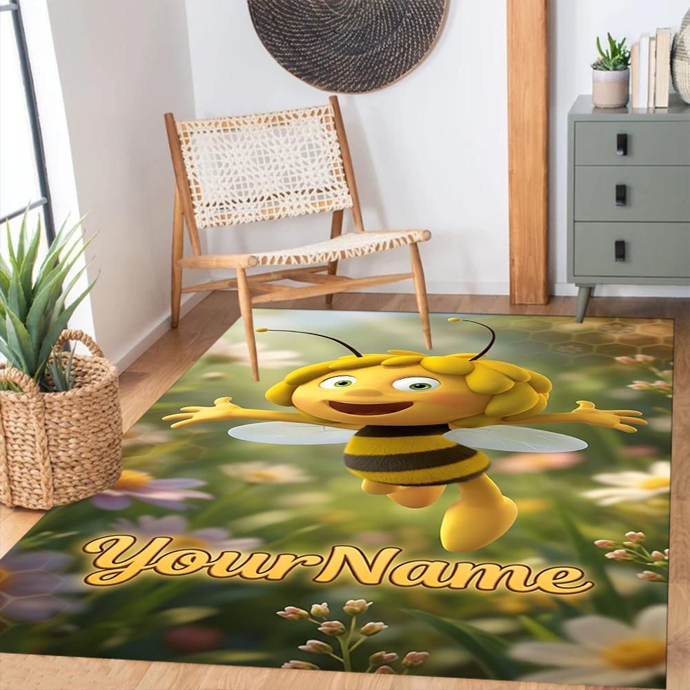 Biene Maja Personalisierbarer Namens-Teppich Perfekt für Eingangsbereiche Outdoor-Spielzimmer Küchen Rutschfester Teppich Anime Bürodekoration Geschenk für Festivals