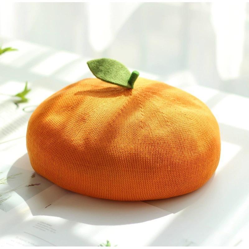 

Autumn and Winter Beret Japanese Soft Girl Painter Hat Girl Cute Little Leaf Bud Hat Fruit Orange Spring and Summer Breathable 54-57cm