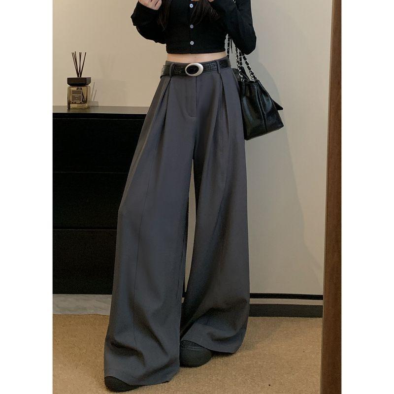 Kumikumi Stylish Minimalist Pure Color Suit Casual Pants Female Fall Loose Slim Looking Drooping Wide-Leg Pants Pants