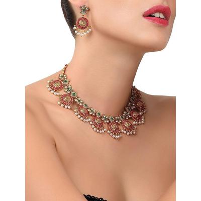 Жіночий набір традиційного кольє-кольє ZAVERI PEARLS золотого кольору