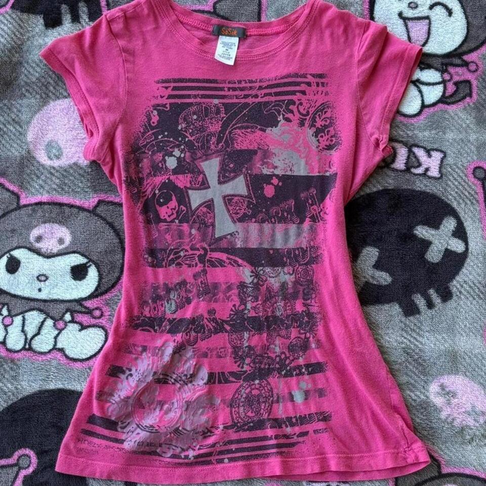 Европейский и американский ретро-топ Y2K, короткий рукав, облегающий,  острая  девушка L