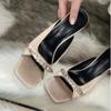 Fashion open-toed beautiful cool slippers women's wear 2025 summer new rhinestone square head small fragrant wind one-word cool slippers