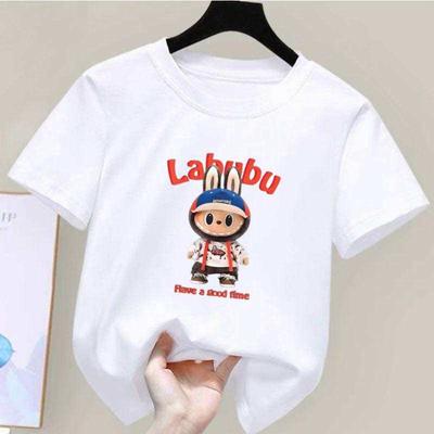 2025 New LABUBU Printed Short Sleeved Fashionable and Versatile Round Neck T-shirt Casual Cartoon Style Girl's Top