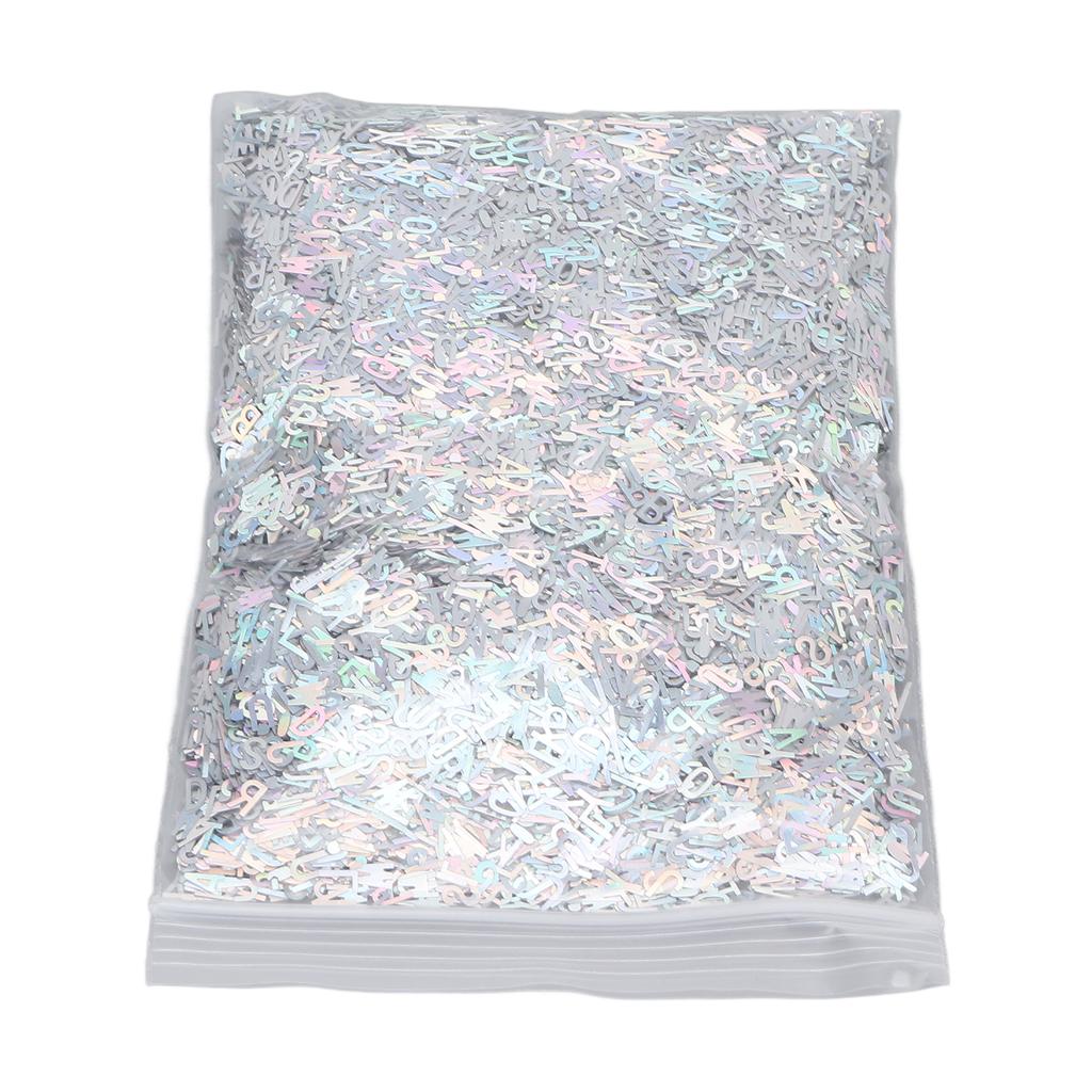 English Letter Nail Sequins Holographic Nail Glitter Letters Sequins Flakes for Manicure Decoration Silver 50g/1.76oz