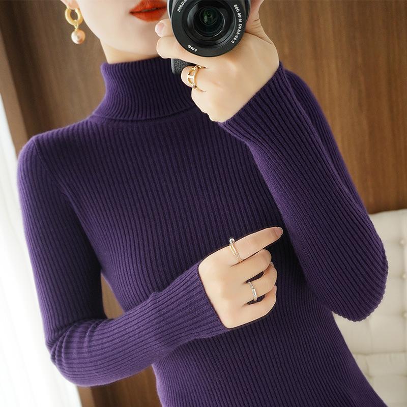 Women's Knit High Neck Sweater - Autumn/Winter Thick Ribbed Slimming Knitwear