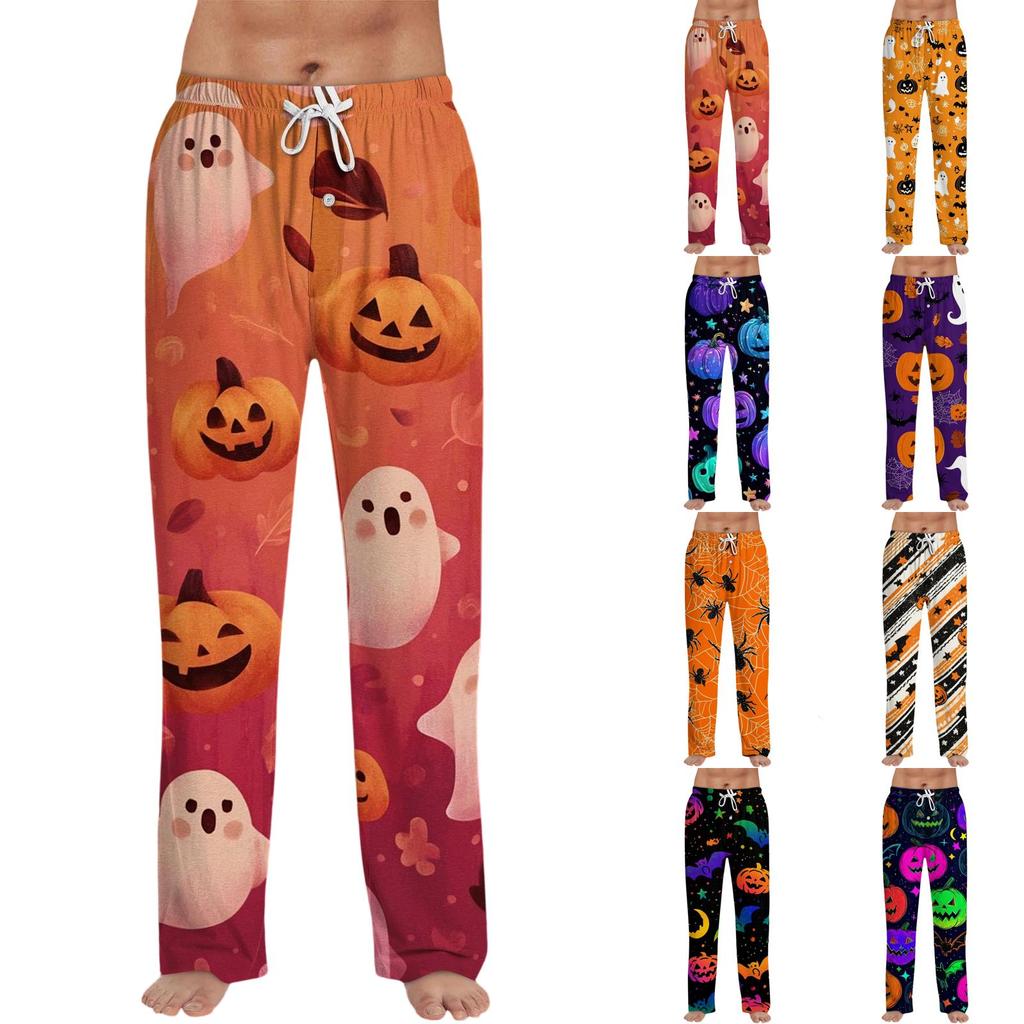 Men's Halloween Print Drawstring Lounge Pants Casual Sleepwear Bottoms Relaxed Fit Lightweight Fabric Comfortable Waistband