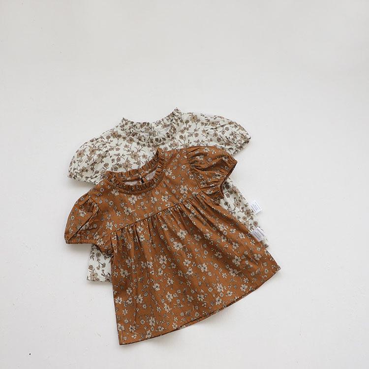 Girls' Summer Linen Cotton Floral Doll Shirt & Shorts Set