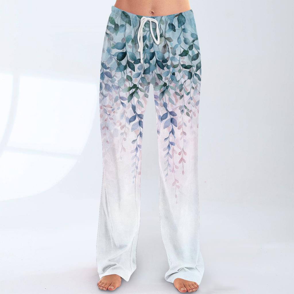 Pantalon Casual Imprimé à Taille Élastique à Cordon de Serrage, Coupe Ample pour Femme