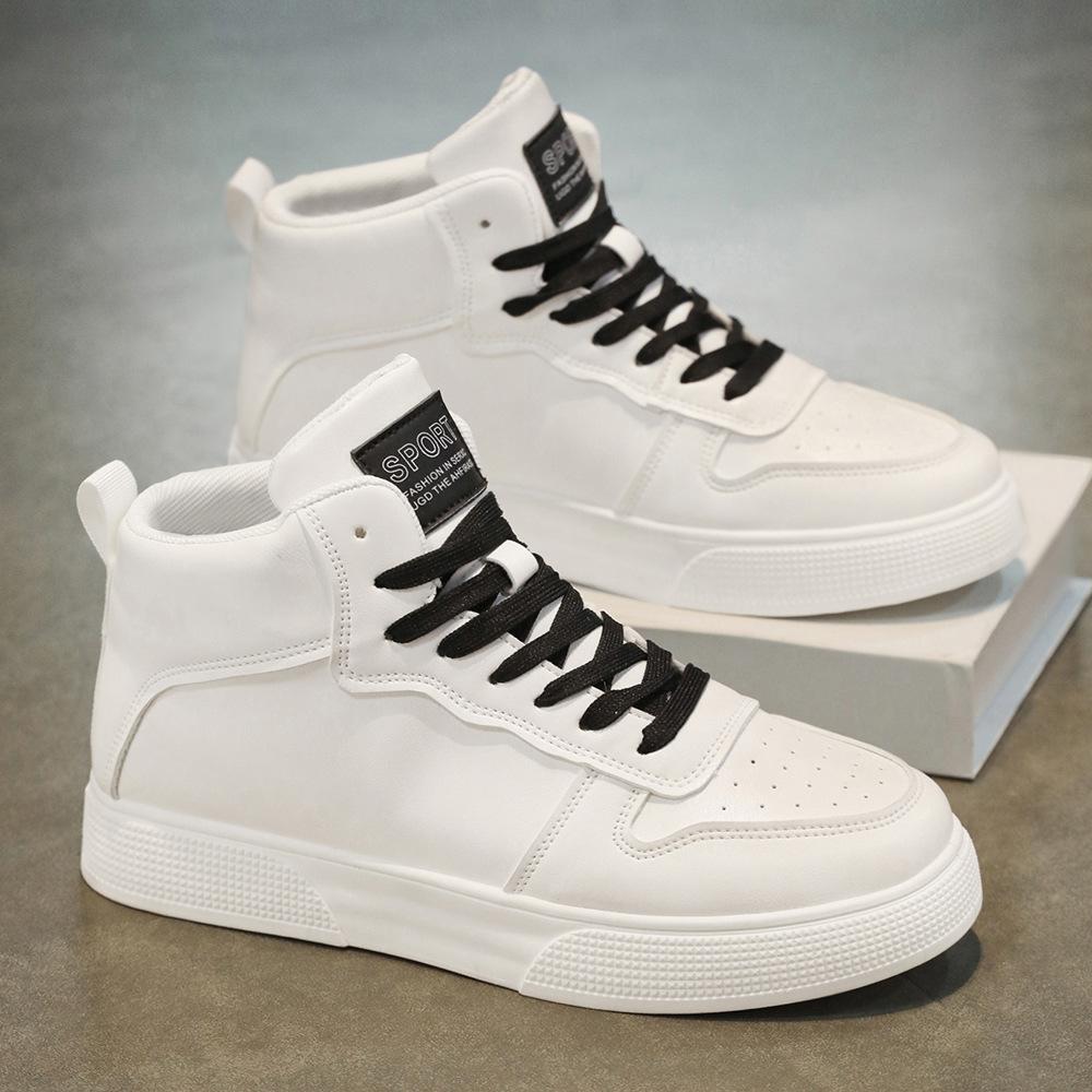 Fashion Men's High-top Vulcanized Shoes Solid Color Casual Sports Shoes Lace-up High Quality White Shoes New Sneakers for Men