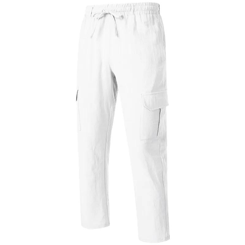 Men's Casual Trousers Loose Comfortable Cargo Pants Pants Man Cotton Linen Multi-pocket Straight Trousers Beach Thin Men Pants