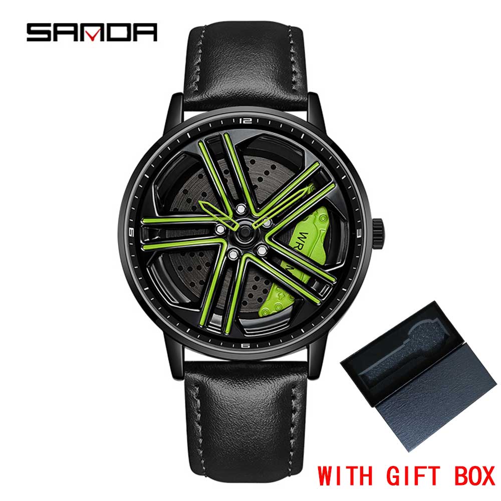 SANDA Happy People Fashion Men Watches Top Luxury Quartz Watch Waterproof 360 Rotating Car Wheel Dial Watch For Male Sport Clock