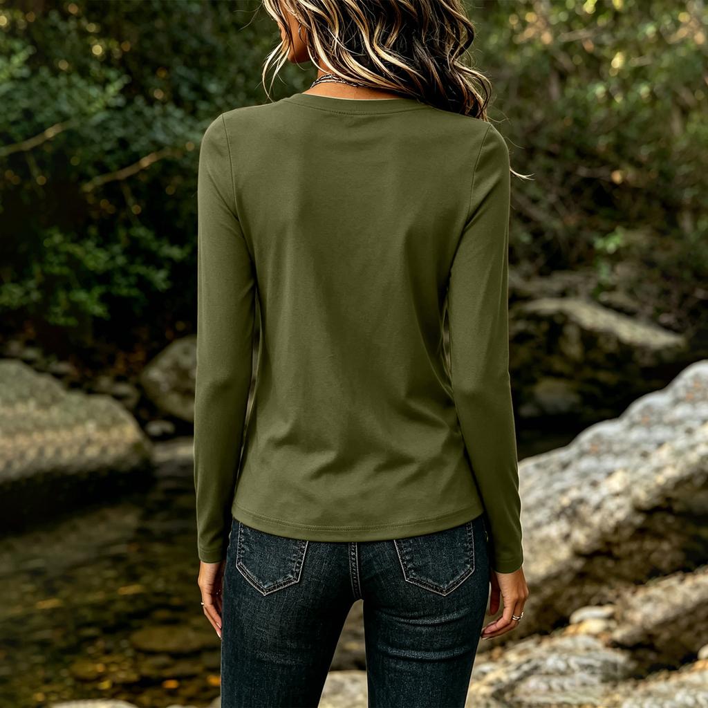 Women's Casual Long Sleeve Solid Color Crew Neck Shirt Lightweight Soft Fabric Relaxed Fit Everyday Wear