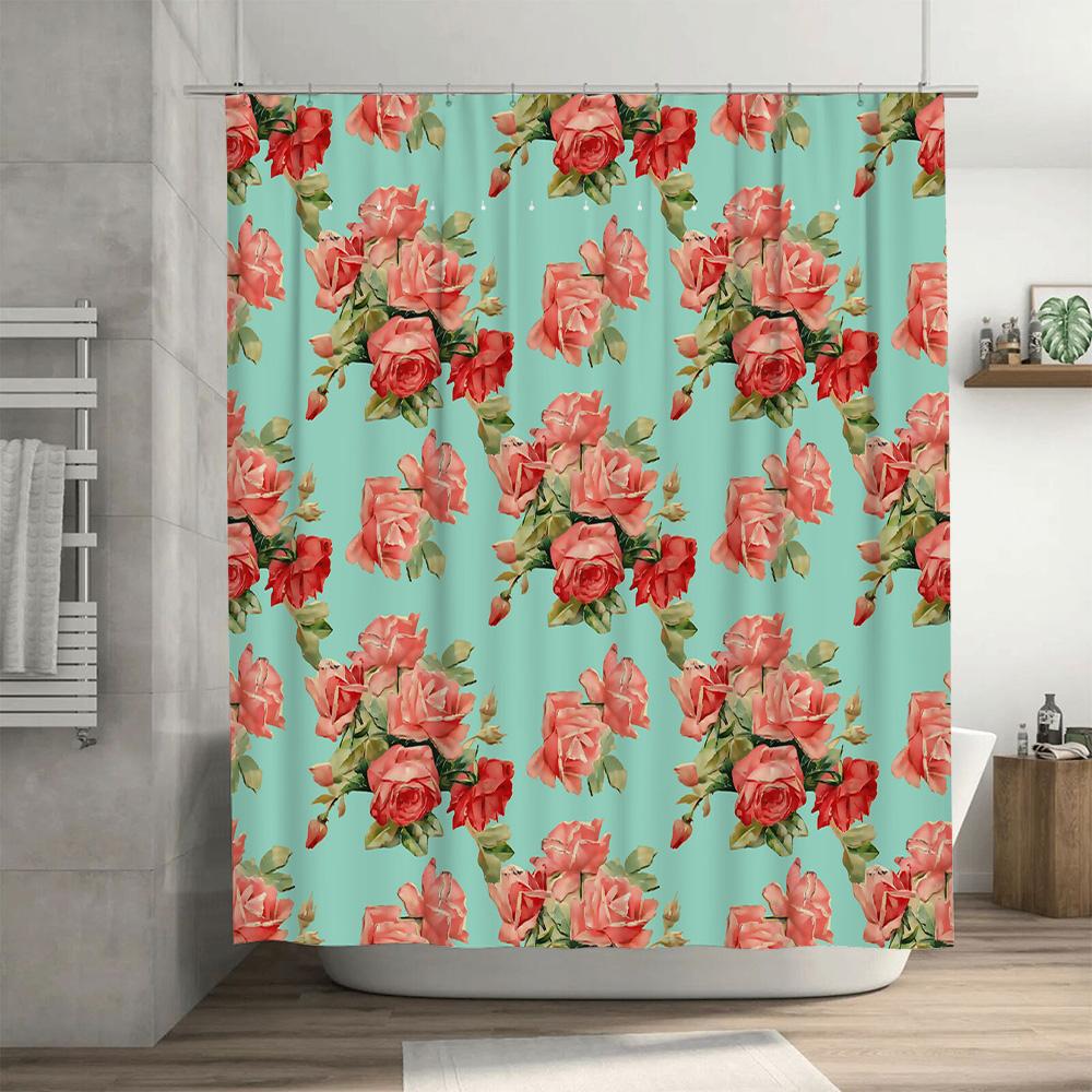 Bright Floral Shower Curtain Decor Bathroom Accessories Waterproof Polyester Fabric Modern Print Design Bathroom Supplies