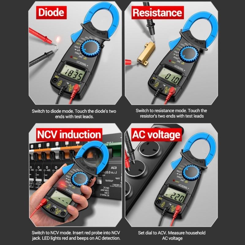 1999 Counts Digital Clamp Meter 600A Current Tester Voltmeter Ammeter Diode Professional Electrician Tool