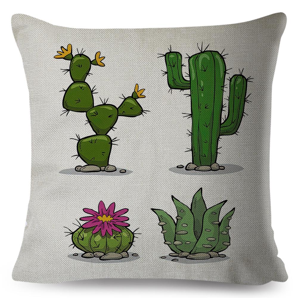Succulent Cushion Cover Colorful Potted Cactus Design Soft Polyester Sofa Chair Decor Throw Pillow Case