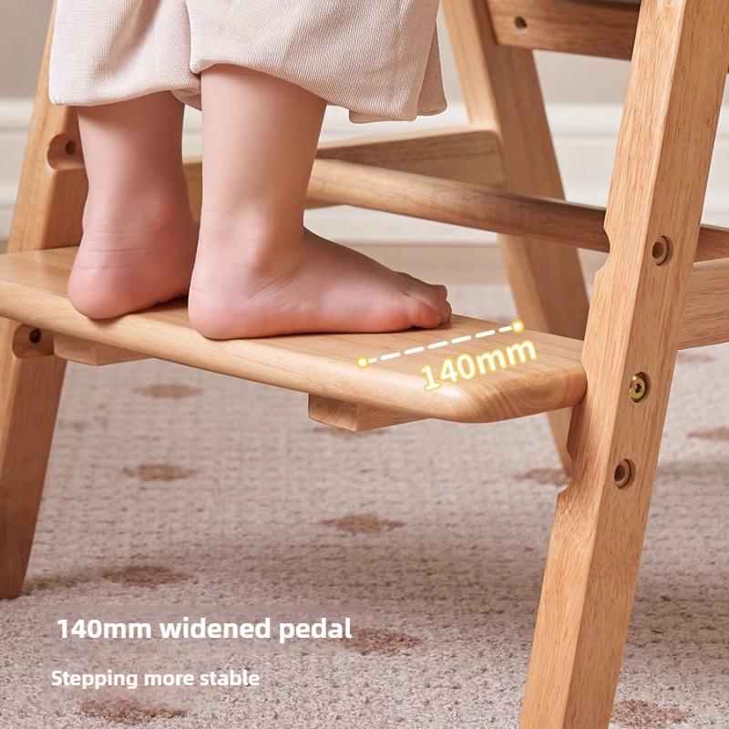 Adjustable Kids Study Chair, Solid Wood Baby High Chair with Soft Backrest, Anti-Tip Dining Stool with Footrest, Ergonomic Seat