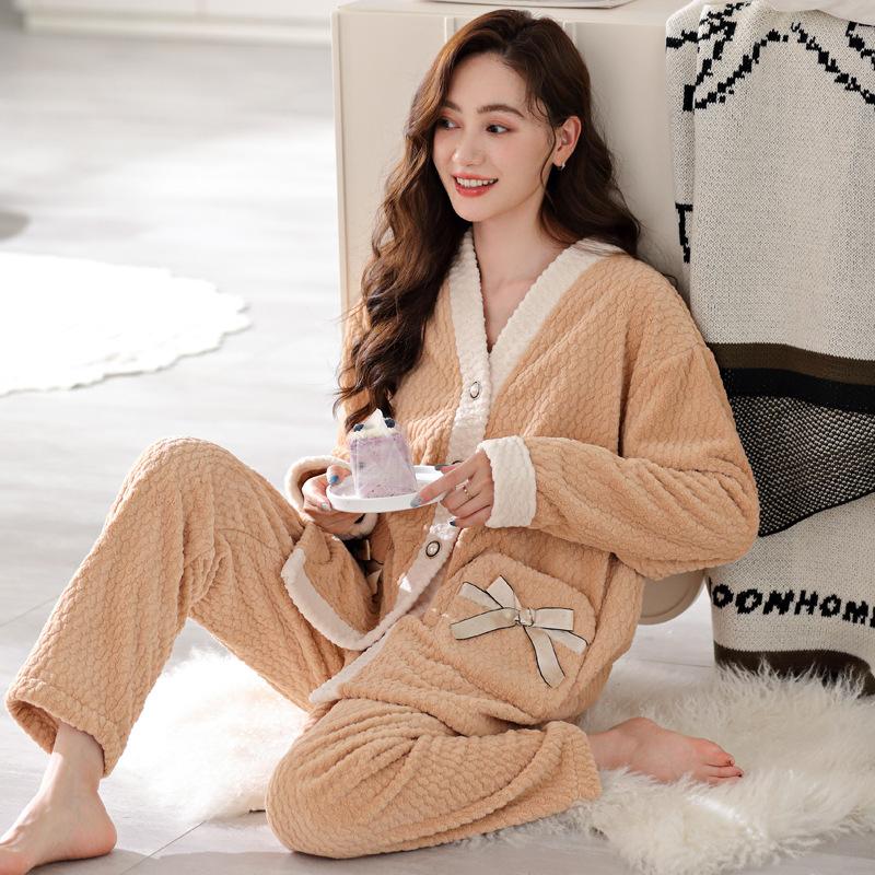 Pajamas Women'S Winter Coral Fleece Thickened Fleece Warm Women'S Autumn And Winter Flannel Korean Version Women'S Winter Loungewear