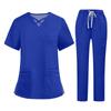 Soild Scrub Working Uniform Suit For Women's Cross V-Neck Short Sleeve Fun T-Shirts Workwear Tee With Pockets
